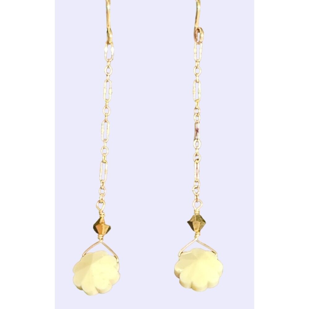 Drop dangle chain earrings 1/20 14K gold filled with Octagon Carved Flower Bead
